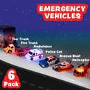 Tub Works Emergency Cars Light Up Bath Toys, 6 Pack | Water-Activated Light Up Toys Flash & Change Color | Soft, Squeezable Baby & Toddler Bath Toys | Sensory Toys with Bath Lights for Kids Bath