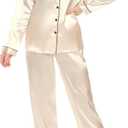 Leikar Silk Pajamas Long Sleeve Pajama Sets For Women Soft Button Down Pajamas Pj Set (Beige, S)