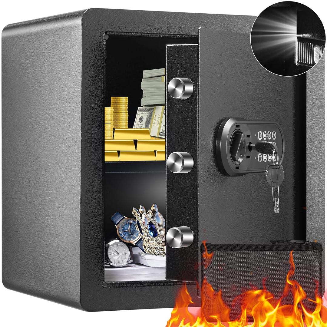 VEVOR Safe Box with Digital Keypad and 2 Keys, 1.8 Cubic Feet Home Safe, Steel Security Cabinet, with Fire-proof Bag, Protect Cash, Gold, Jewelry, for Home, Hotel,15.8"Wx13"Dx16.9"H