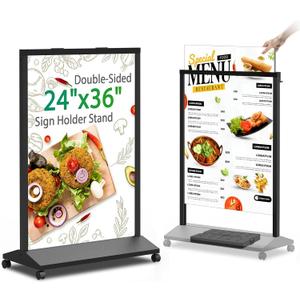 Poster Stand 24x36 Sidewalk Sign with Wheels – Heavy Duty Double-sided Sign Holder Stand for Storefront, Restaurants, Events, Yard, Poster Board Frame for Indoor & Outdoor Use (Frame ONLY)