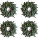 SEVENLOVE 14 Inch 4 Pack Candle Wreath for Centerpiece, Mini Cypress Wreath with Pinecone for Christmas Farmhouse Table Decoration Xmas Table Centerpiece (4, 14In)