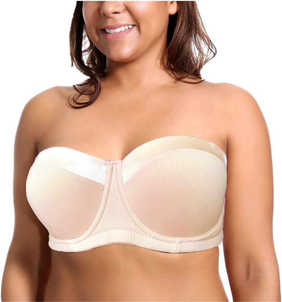 Women's Strapless Bra B/C/D/DD/DDD/G 1/2 Cup Seamless Plus Size Balconette Bra H059 (44DDD, Skin)
