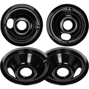 Black Stove Burner Drip Pans Replacement for GE Hotpoint Electric Stove Burner, (2) 8" WB31M19 (2) 6" WB31M20 Set by APPLIANCEMATES