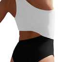 Women's One Piece Ribbed Swimsuit One Shoulder Cutout Swimwear Sexy Bathing Suit (M)