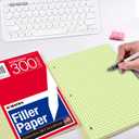 KAISA Loose Leaf Notebook Paper, 4x4 Quad Graph Ruled, 300 Sheets Per Lined Paper, 8" x 10.5", 3 Hole Punched for 3 Ring Binder, Canary, Made In USA (1pack)