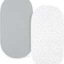 Bassinet Sheets Fit for Simmons Kids City, Ingenuity Dream&Grow, Dream On Me Karley (Plus), Baby Delight Beside Me, Safety 1st, ANGELBLISS 3 in 1 Rocking Bassinet, Ultra Soft, Grey & White Star