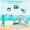 TOBTOS UPF 50+ Pop Up Beach Tent, Easy Set Up Beach Umbrella, Sun Shelter UV Protection Portable Sunshade, Baby Canopy Cabana, Lightweight with Carry Bag, Mint Green (3-4 Person, 78"L x 59"W x 53"H)