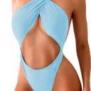 Kaei&Shi Sexy One Piece Swimsuit for Women,Cut Out Criss Cross Bathing Suit,Thong Monokini Swimsuits (Large, Light Blue)