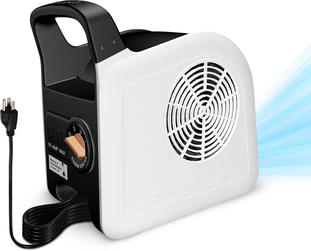 Air Mover Blower Fan - Floor Drying Fan for Cooling, Drying and Exhausting at Home, Job Site, Garage, Shop, 3 Speeds Portable Utility Fan, 2 AC Outlets and Circuit Breaker with Reset