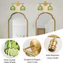 Gold Bathroom Light Fixtures Over Mirror, 2 Light Bathroom Vanity Light with Tulip Green Glass Lampshade, Vintage Vanity Lights for Bathroom Living Room Hallway