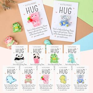 Wonderjune 9 Sets Pocket Hug Bulk Little Resin Animal Positive Pocket Hug Token Emotional Gifts with Inspirational Card for Christmas Friends Coworker Staff Family Gifts(Cute Style)