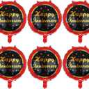 6 Pcs Happy Anniversary Mylar Balloons 18 Inch Round Foil Helium Balloon Birthday Engagement Wedding Celebration Anniversary Party Decorations Supplies Black Red (Big)