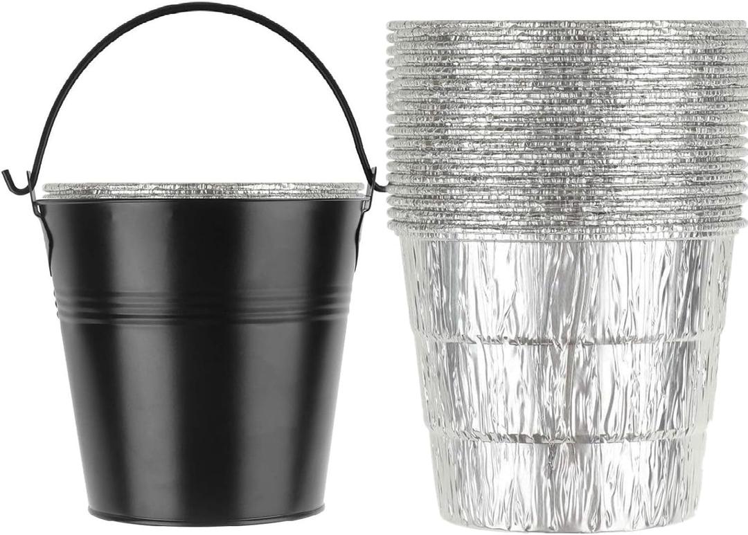 20-Pack Grease Liner and 1 Pack Black Bucket Compatible for Traeger Pro Series 575/780, 22/34 Series, Ironwood 650/885 Grills, Grill Accessories Drip Tray Liner