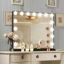 Ratsamee Black Hollywood Vanity Mirror with Lights, 15 Dimmable Bulbs, 3 Color Lights,Make Up Lighted Mirror, Aluminum Metal Frame, USB Charging Port23" x 18"