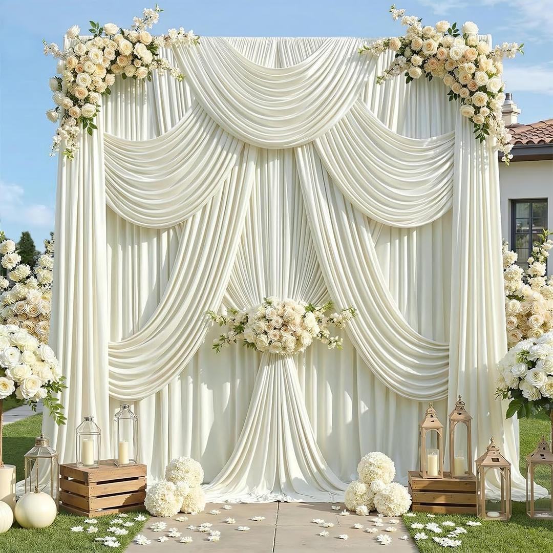 50ft x 12ft Ivory Backdrop Curtains, Wrinkle Free Thick Fabric Polyester Curtains Backdrop Drapes Cover for Parties Wedding Birthday Photography Background, 10 Panels 5ft x 12ft