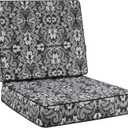 Favoyard Deep Seat Patio Cushion 24 x 24 x 4 in Waterproof Seat & Back Cushion Set with Color Fade Resisitant Pattern, Portable Handle, Attach Straps, Zipper on Removable Cover for Outdoor Furniture (Grey Floral)