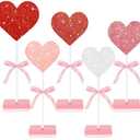 Novabright 5 Pcs Valentine's Day Table Decor Wooden Heart Pink Red White Heart Tall Standing Centerpiece Tiered Tray Romantic Decoration for Valentines Home Desk(Glittery)