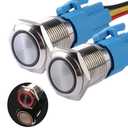 2Packs 16mm 0.63'' Momentary Push Button Switch 12V-24V LED Waterproof Metal Pushbutton Switch 1 NO 1 NC with Wire Socket Plug for 5/8'' Mounting Hole(Red)