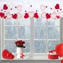 SmoothNovelty Valentines Day Kitchen Curtains Valances 58 x 14 Inch Embroidered Red Pink Love Heart Window Treatment Valance for Bedroom Bathroom Living Room Party Decor