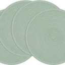 SHACOS Round Placemats Set of 4 Woven Braided Table Placemats 15 inch Cotton Polyester Place Mats Washable Table Mats Indoor Outdoor, Sage Green