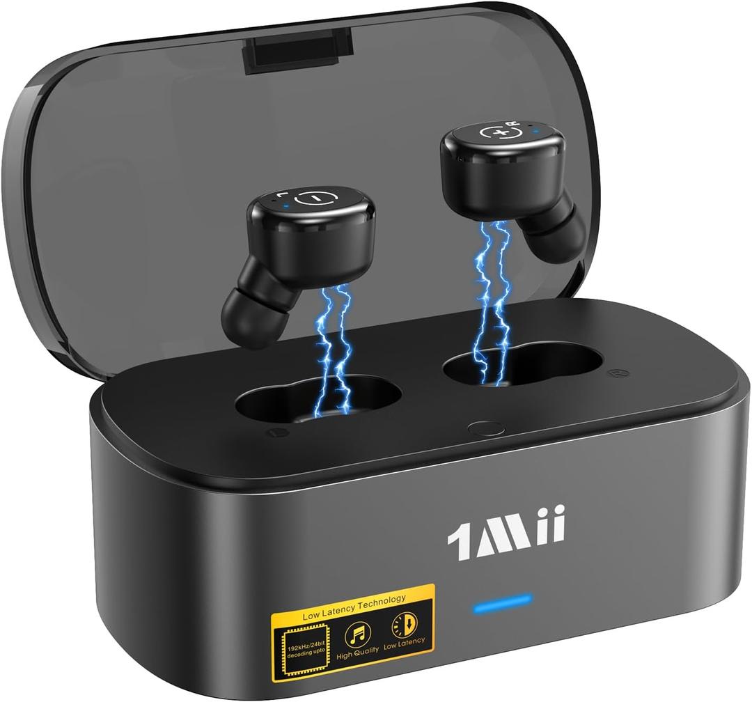 1Mii Wireless Earbuds for TV Watching, TV Headphones Wireless for Seniors & Hard of Hearing with Transmitter Charging Dock, Plug n Play, Optical, 3.5mm AUX, RCA, Soundbar Passthrough