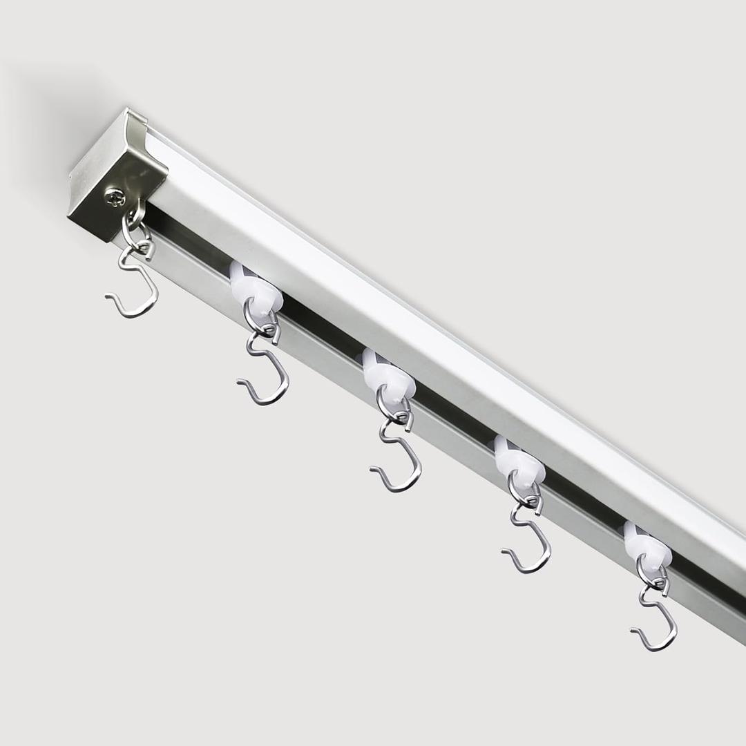 Ceiling Curtain Track, Curtain Rail Set with Hooks, 9ft - 12ft Wall Ceiling Mount Curtain Track, for Living Room Bedroom Bathroom, White