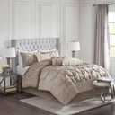 Madison Park Laurel Cozy Comforter Set - Traditional Tufted Faux Silk Design, All Season Down Alternative Bedding with Matching Shams, Decorative Pillow, Taupe Queen(90"x90") 7 Piece