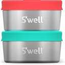 S'well Stainless Steel Condiment Container Set of Two, 2oz, Tangerine/Turquoise, Single Walled Durable Construction, Leakproof Silicone Lids, Dishwasher Safe