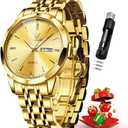 OLEVS Watches for Men Business Dress Diamond Analog Quartz Big Face Luxury Classic Stainless Steel Waterproof Luminous Two Tone Wristwatch