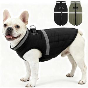 EXPAWLORER Dog Winter Coat Jacket, Thick Warm Waterproof Reflective Puppy Snowsuit with Harness Buit in, Pet Fleece Vest Soft Turtleneck with Zipper Cold Weather for Small Medium Dogs - Black, S