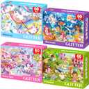QUOKKA Puzzles for Kids Ages 4-6 - Set of 4x60 Jigsaw Puzzles for Toddlers 3-5 - Glitter Unicorn Princess Animals Toys for Children 6-8 yo - Gift Educational Game for Boys & Girls