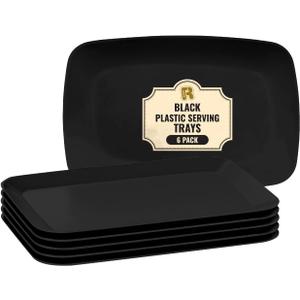 R-kay 6 Pack Plastic Serving Trays - 12.75 x 8.25, Party Platters - Black