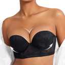 Strapless Push Up Bra for Women Padded Underwire Support Convertible Lace Longline Bombshell Bras (36C, Black)
