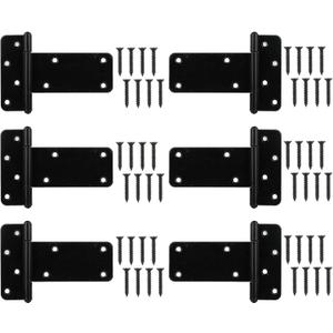 5 in T-Strap Shed Door Hinges 260 Lbs Capacity, 6 Pack Heavy Duty Gate Hinge, Black Gate Strap Hinges, Black Wrought Hardware for Wooden Fences, Barn Door, (Patent Pending)