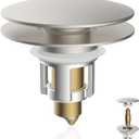 iFealClear Universal Bathroom Sink Stopper, Metal Pop Up Sink Drain Strainer with Hair Catcher Basket, Fit 1.1"-2.36" US Basin, Wash Basin Drain Plug, Big Cover Cap, Brass Bounce Core, Brushed Nickel