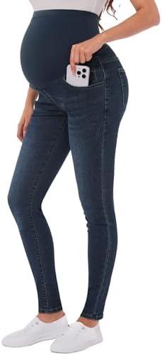 PACBREEZE Women's Maternity Jeans Over Belly Skinny Stretchy Denim Pants Comfy Slim Pregnancy Pants L