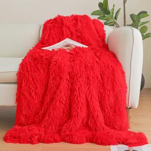 HAIHUA Red Faux Fur Throw Blanket, Red 50" x 60" Fluffy Blanket Throw, Shaggy Plush Decorative Couch Blanket, Cute Furry Throw Holidy Fuzzy Lap Blanket for Kids Women Men Teen Girls