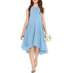 Fancy Kids Girls Junior Bridesmaid Dresses Girl Sleeveless Backless Crossed Straps Dress Wedding Prom Party Gowns (11-12 Years, Blue)