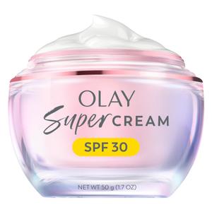 Olay Super Cream with Sunscreen SPF 30, Lightweight Face Moisturizer with Sun Protection, 5-in-1 Skin Care Benefits - Hydrating, Brightening, Firming - Niacinamide, Vitamin C, Collagen Peptide, 1.7 oz