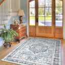 Area Rug 4x6, Vintage Boho Rug,Ultra-Soft Low Pile, Washable, Non Slip,Stain Resistant Printed Carpet for Living Room Bedrooms Playroom Office Kitchen, Light Blue