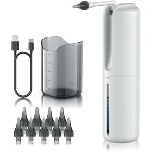 Ear Wax Removal - Electric Ear Irrigation Flushing System, Water Powered Ear Cleaner with 4 Pressure Modes, Safe and Effective Ear Cleaning Tool, Water Resistant USB Rechargeable (White)