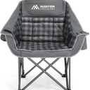 Huskfirm Oversized Camping Chair Padded Camping Chairs Heavy-Duty Foldable Camping Chairs with Cup Holder and Cooler Bag Portable Lawn Chair for Sports Outdoors-Support 450LBS, Grey, Single Pack