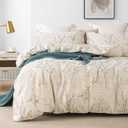 homebox Cotton Duvet Cover Set - 100% Egyptian Cotton Cream Branch Print Bedding Set - 1200 Thread Count Breathable and Textured Duvet Cover Set for All Seasons(King, 90x104'')
