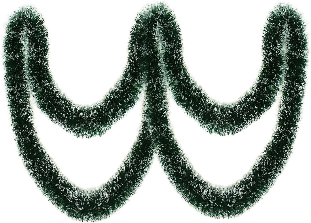KIMOBER 32.8 Ft Christmas Tinsel Garland,Blackish Green Frost Tip Metallic Garland for Christmas Tree Xmas Party Decorations