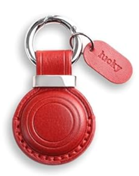 Genuine Leather Keychain Holder Compatible with AirTag - Secure Case Cover Key Ring Chain Fob Accessories Intended for Air Tag - Black