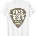 Guitar Pick Jesus Christian Music Guitarist Pastor Retro T-Shirt (White, L)