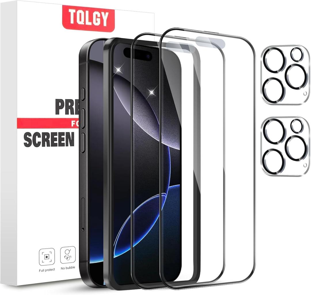TQLGY Pack of 2 for iPhone 16 Pro Matte Screen Protector + Pack of 2 Camera Lens Protector, Anti-Glare & Anti-Fingerprint Full-Coverage Tempered Glass with Easy Installation Tool, Case Friendly