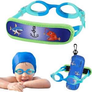 Kid swim goggles Age 3-8,Toddler Goggles No Hair Pull, Children Swimming goggles Fbric Strap (1pk - Blue Shark) Kid swim goggles Age 3-8,Toddler Goggles No Hair Pull, Children Swimming goggles Fbric Strap (1pk - Blue Shark)