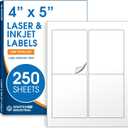 4" X 5" Matte White Printable Shipping Labels (250 Sheets, 1000 Stickers) Address and Mailing Labels for Laser & Inkjet Printers - Spartan Industrial Template R022