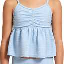 Girls High Waisted Ruffle Tankini A-Line Skirt Top Swimwear Quick-Dry Bathing Suits for Girl Solid Blue Size 10Y (Blue)